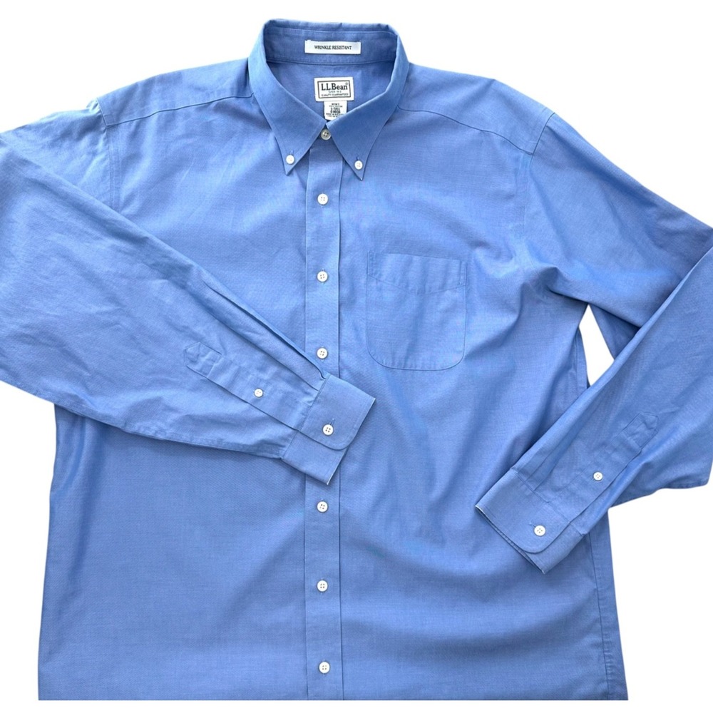 L.L. Bean Oxford Dress Shirt Wrinkle Resistant Blue 100% Cotton Men's Large TALL